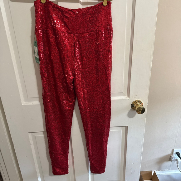 Red Sequin High Waisted Fully Lined Leggings Multiple Sizes NWT - Picture 2 of 5